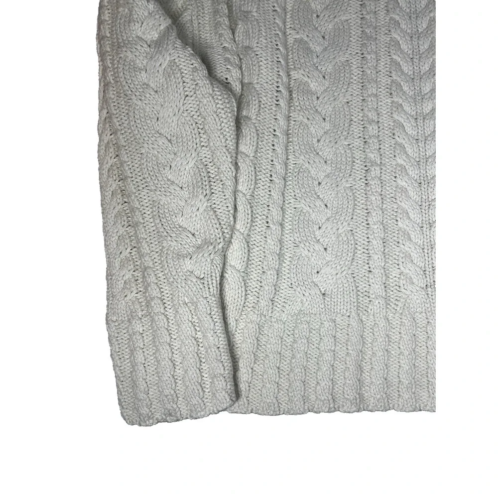 J Crew Cable Knit Crewneck Sweater Womens Medium Ivory Classic Preppy Cotton